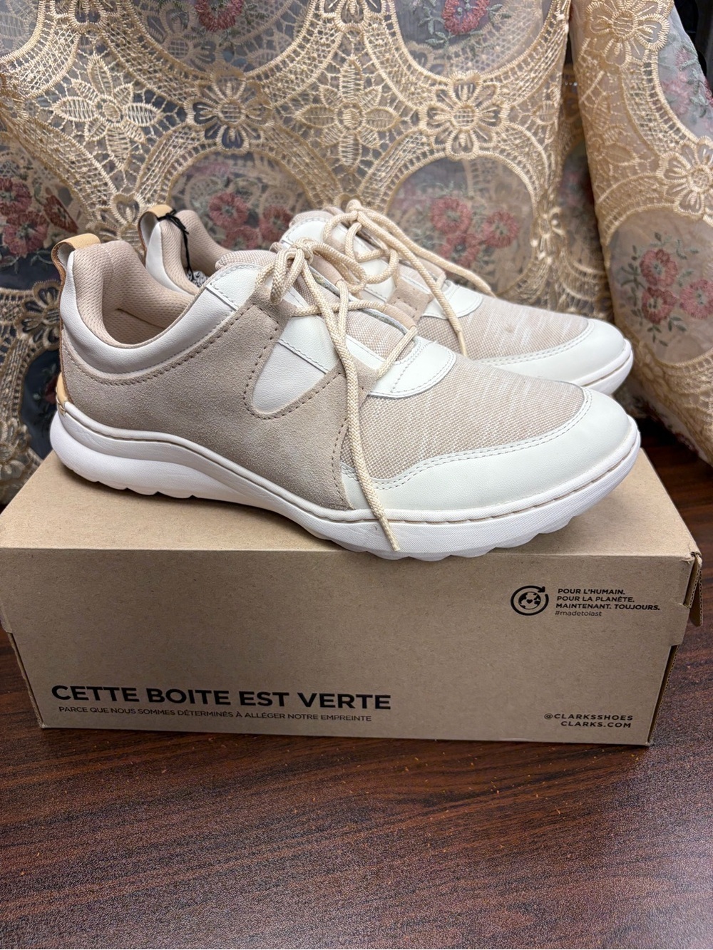Clarks Teagan Beige and White Athletic Sneakers